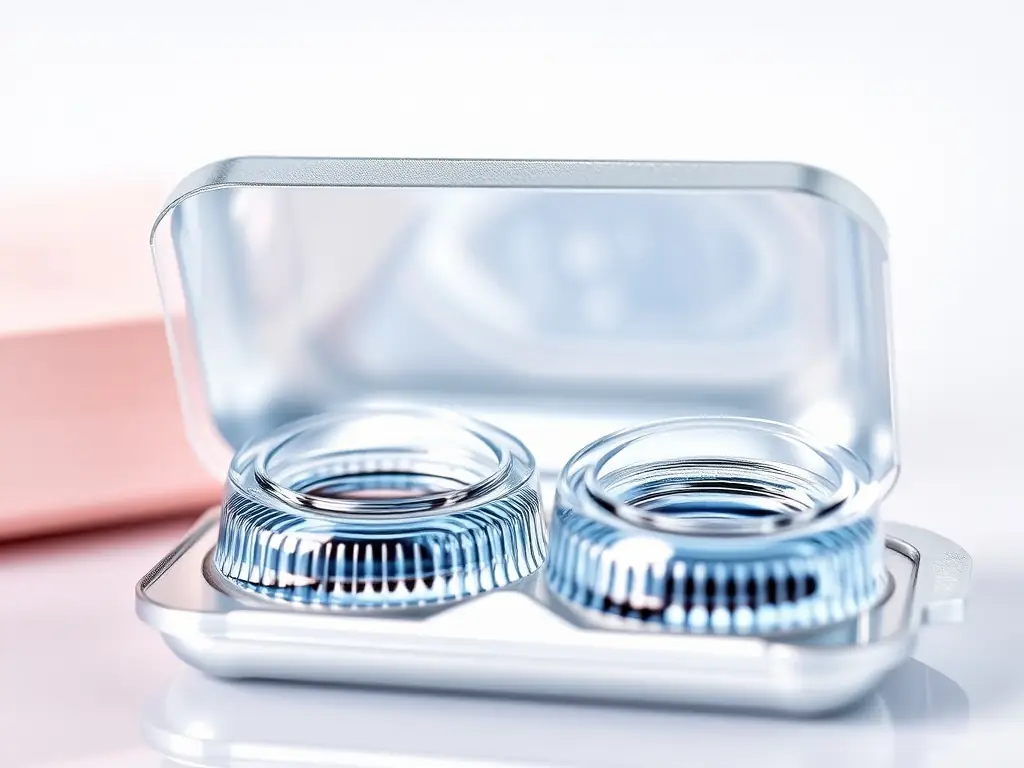 A close-up shot of a pair of daily disposable contact lenses in their individual blister packs, with a soft, blurred background showcasing the Ótica Vitalle logo and the tagline 'Visão Clara Todos os Dias'.